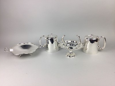 Lot 620 - A THREE PIECE SILVER PLATED TEA SEVRICE AND OTHER PLATED ITEMS