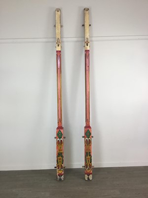 Lot 1149 - A PAIR OF HAND PAINTED WOOD FAIRGROUND STALL COLUMNS