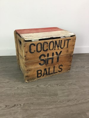 Lot 1136 - A BOX OF NINE ORIGINAL FAIRGROUND COCONUT SHY BALLS