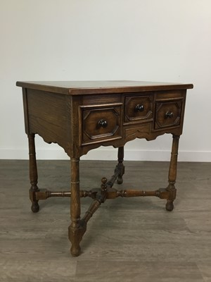 Lot 74 - AN OAK SIDE TABLE ALONG WITH A DEMILUNE SIDE TABLE