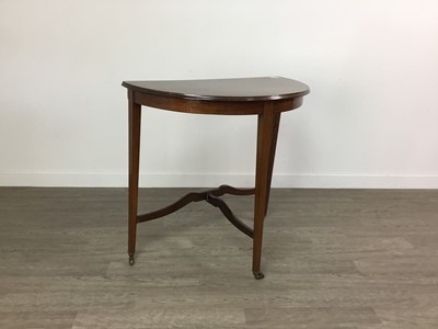 Lot 74 - AN OAK SIDE TABLE ALONG WITH A DEMILUNE SIDE TABLE