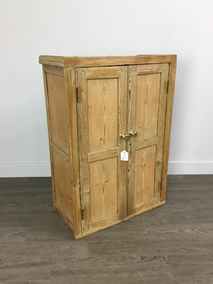 Lot 51 - A PINE WALL MOUNTING FOOD CUPBOARD AND A FIRE SCREEN POLE