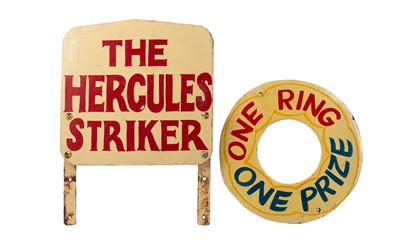Lot 1128 - TWO 1950S HAND PAINTED WOOD FAIRGROUND SIGNS