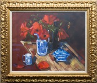 Lot 297 - * BILL COSTLEY, STILL LIFE WITH FLOWERS AND...