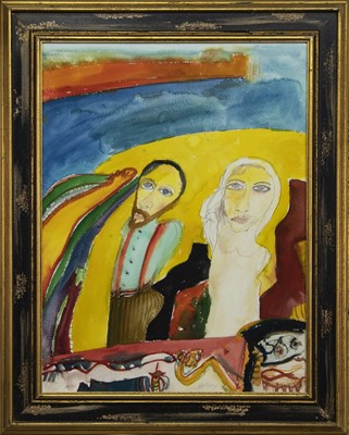 Lot 112 - THE BRIDE & GROOM, A WATERCOLOUR BY JOHN BELLANY