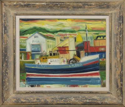 Lot 111 - LH220 AT HARBOUR, AN OIL ON CANVAS BY JOHN BELLANY