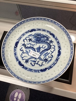 Lot 1826 - CHINESE BLUE AND WHITE DRAGON COMPORT
