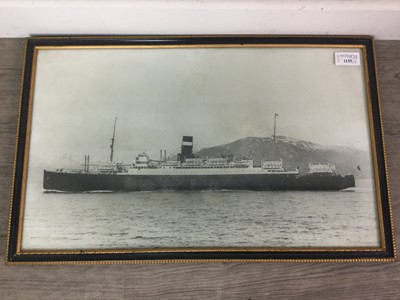Lot 1155 - A N EARLY 20TH CENTURY PHOTOGRAPH OF AN OCEAN LINER, ALONG WITH A PRINT OF A SHIP