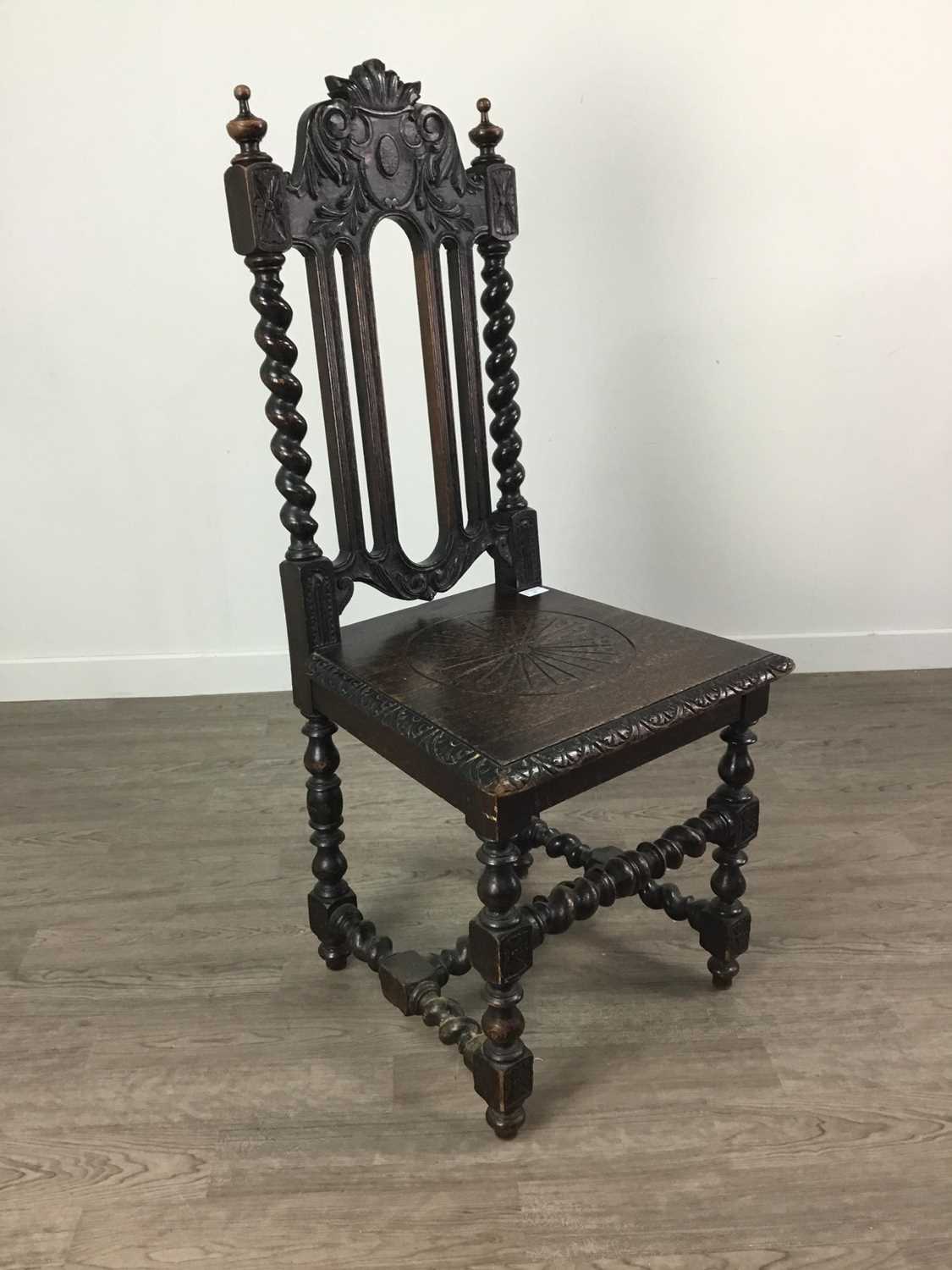 Lot 97 - A LATE 19TH CENTURY OAK HALL CHAIR