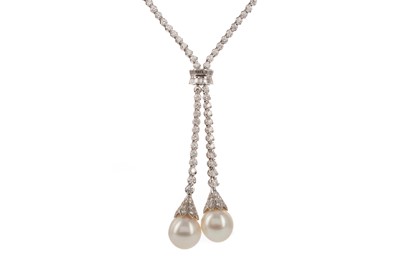 Lot 1517 - A PEARL AND DIAMOND NECKLACE AND EARRINGS