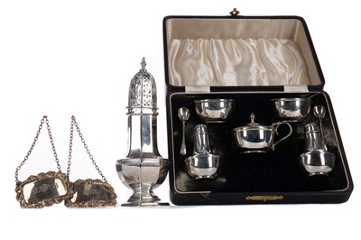 Lot 543 - A GEORGE V SILVER FIVE PIECE CRUET SET AND FURTHER SILVER