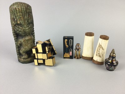 Lot 115 - AN OCEANIC HARDSTONE CARVING ALONG WITH OTHER ITEMS