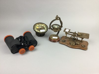 Lot 270 - A PAIR OF BINOCULARS, VINTAGE SCALES AND OTHER OBJECTS