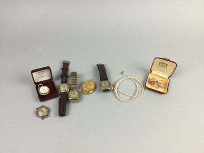 Lot 280 - A LADY'S INGERSOL TRAVEL TIMEPIECE ALONG WITH OTHER WATCHES AND COSTUME JEWELLERY