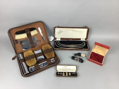 Lot 251 - A SILVER BACKED BRUSH, PLATED FLATWARE, CUFFLINKS, STUDS, WATCHES AND OTHER ITEMS