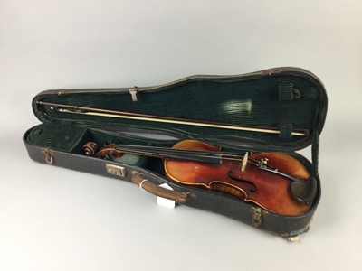 Lot 145 - A 19TH CENTURY VIOLIN WITH BOW