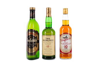 Lot 108 - GLENFARCLAS 10 YEARS OLD, GLENFIDDICH SPECIAL OLD RESERVE, AND GLENLIVET AGED 12 YEARS