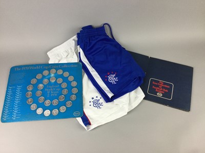 Lot 101 - A COLLECTION OF RANGERS FC JUNIOR FOOTBALL KITS AND COINS
