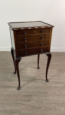 Lot 313 - A MAHOGANY SEWING TABLE AND A DEMI LUNE SIDE TABLE