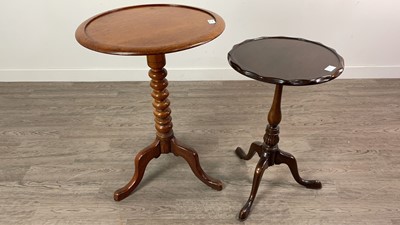 Lot 316 - A MAHOGANY CIRCULAR TEA TABLE AND A WINE TABLE