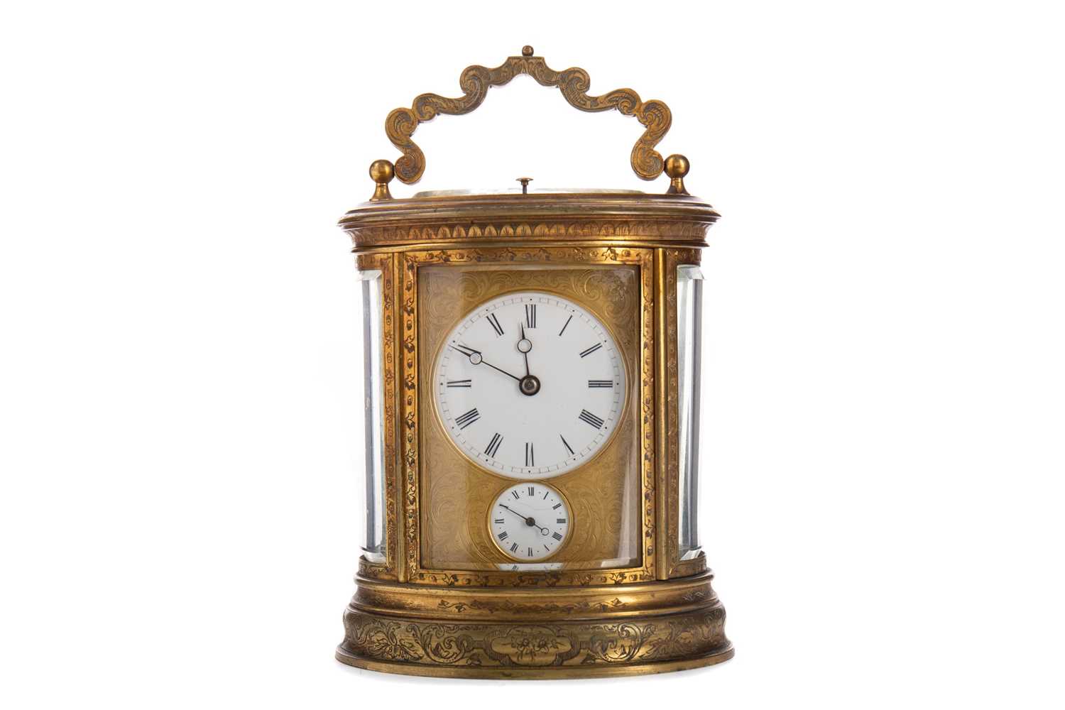 Lot 602 - A LATE 19TH CENTURY BRASS REPEATER CARRIAGE CLOCK