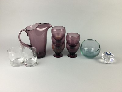 Lot 244 - A COLOURED GLASS LEMONADE SET AND OTHER GLASS ITEMS