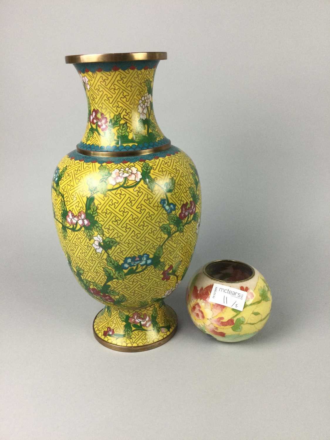 Lot 11 - A 20TH CENTURY CHINESE CLOISONNE VASE AND ANOTHER VASE