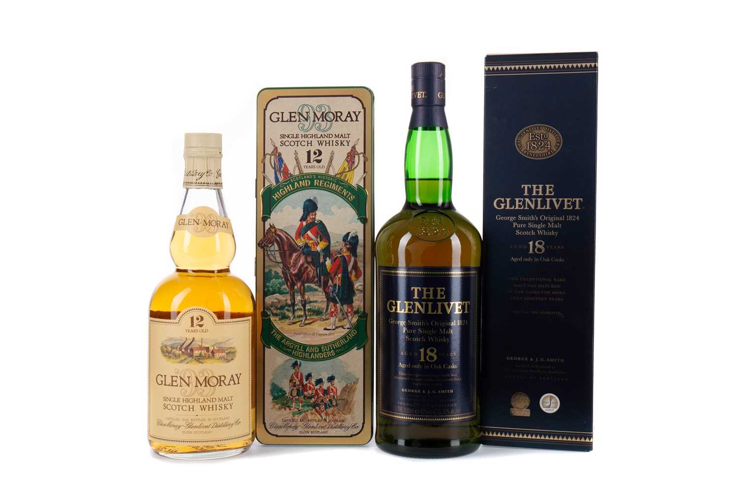 Lot 128 - GLENLIVET AGED 18 YEARS, AND GLEN MORAY 12 YEARS OLD