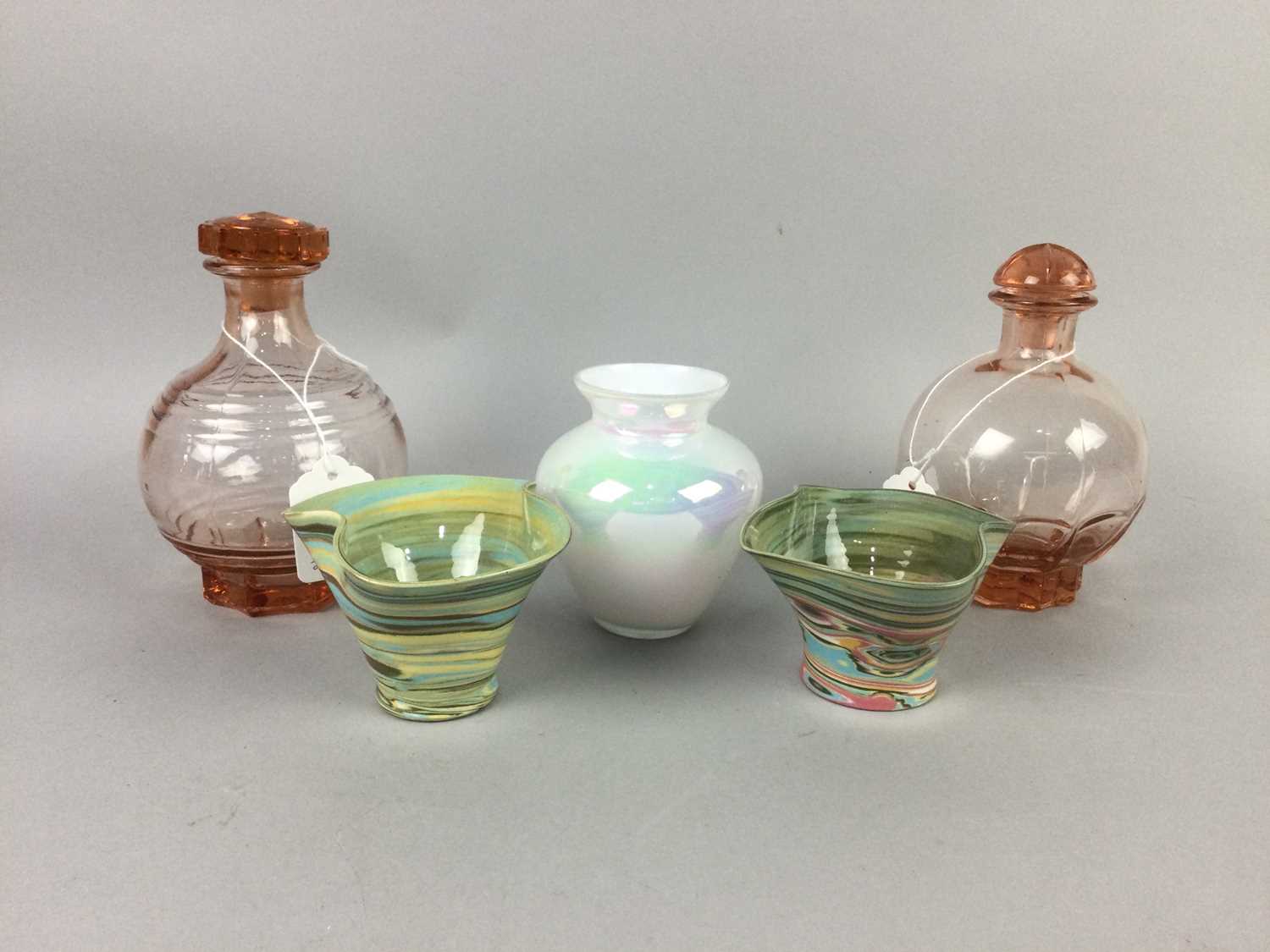 Lot 266 A PAIR OF CLEAR GLASS FLOWER VASES AND OTHER