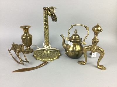 Lot 356 - A PAIR OF BRASS ANDIRONS AND OTHER BRASS WARE