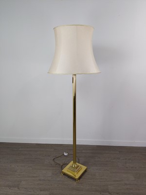 Lot 421 - A BRASS STANDARD LAMP WITH SHADE AND TWO TABLE LAMPS