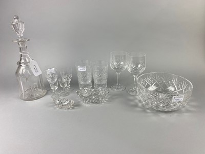 Lot 404 - A PAIR OF 20TH CENTURY GLASS DECANTERS AND OTHER CRYSTAL AND GLASS WARE