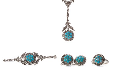 Lot 419 - A TURQUOISE AND MARCASITE SUITE OF JEWELLERY