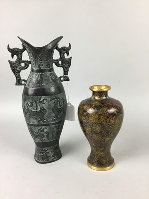 Lot 370 - A CHINESE CLOISONNE VASE, ALONG WITH ANOTHER VASE