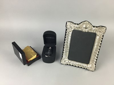 Lot 379 - AN ARMANI WATCH, CARDS AND PHOTO FRAME