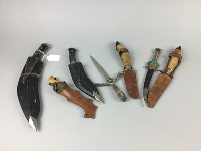 Lot 427 - SIX SHEATHED KUKHRI KNIVES, ALONG WITH OTHERS