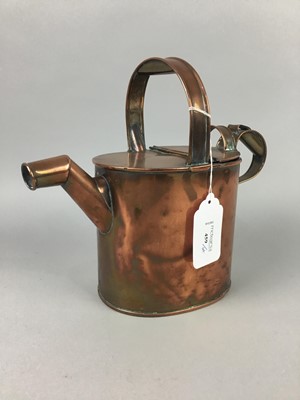 Lot 459 - A COPPER WATERING CAN, FIGURES AND WHISKY