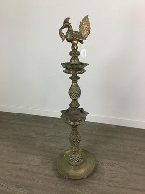 Lot 1868 - AN INDIAN BRASS TWO TIER LAMP