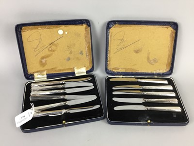 Lot 366 - TWO SETS OF SIX SILVER HANDLED FRUIT KNIVES