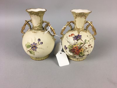 Lot 447 - A PAIR OF AUSTRIAN DOUBLE HANDLED GOURD SHAPED VASES