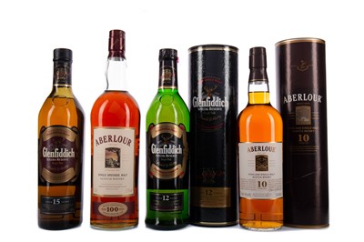 Lot 188 - TWO BOTTLES OF GLENFIDDICH AND TWO BOTTLES OF ABERLOUR