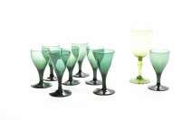 Lot 1168 - SET OF SIX VICTORIAN GREEN WINE GLASSES 12.5cm...