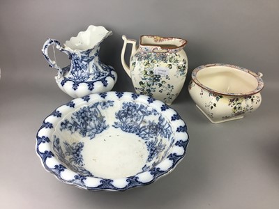 Lot 468 - A 20TH CENTURY BLUE AND WHITE WASH BASIN AND EWER AND OTHER CERAMICS