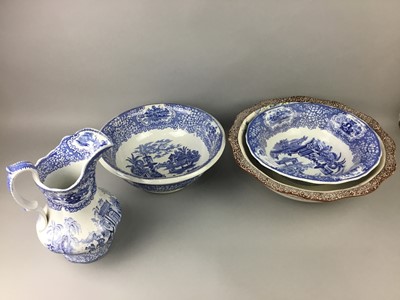 Lot 468 - A 20TH CENTURY BLUE AND WHITE WASH BASIN AND EWER AND OTHER CERAMICS