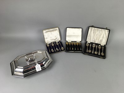 Lot 572 - A LOT OF THREE CASED SETS OF SILVER SPOONS AND PLATED TUREEN