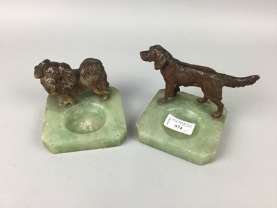 Lot 574 - A LOT OF TWO ART DECO ONYX ASHTRAYS WITH BRONZED DOG MOUNTS