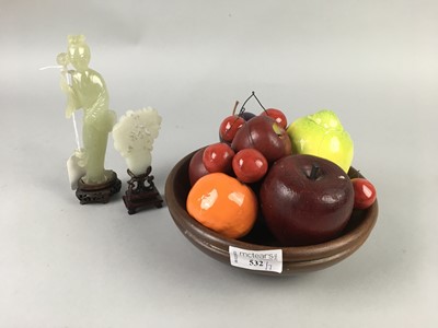 Lot 532 - A BOWL OF ARTIFICIAL FRUIT AND ASIAN ITEMS