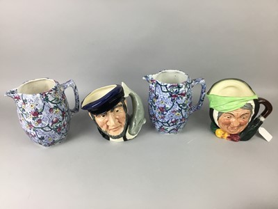 Lot 592 - FOUR DOULTON CHARACTER JUGS, ALONG WITH TWO OTHERS