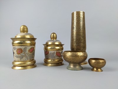 Lot 556 - A PAIR OF BRASS VASES AND OTHERS