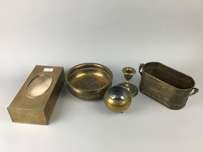 Lot 558 - A BRASS TISSUE HOLDER AND OTHERS